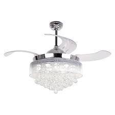 Ceiling Fans With Lights 42 Modern Led Ceiling Fan Retractable Blades Crystal Chandelier Fan With Remote Control 4000k Cool White Not Dimmable Chrome Finished Walmart Com Walmart Com