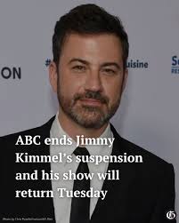 NEW YORK (AP) — ABC will reinstate Jimmy Kimmel's late night show in the  wake of criticism over his comments about the assassination of conservative  activist Charlie Kirk, officials with the network