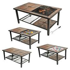 Leisurelife 4 In 1 Rectangular Coffee Table Cooler Fire Pit And Grill With Ceramic Tile Top And Rectangular Coffee Table Tiled Coffee Table Coffee Table