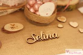 Schriftzug Name Namensschild Holz Baumscheibe Streudeko Vintage Hochzeitsdeko Tischdeko Braut Selina