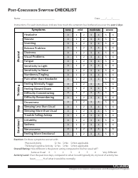 Image result for Concussion Symptom Checklist