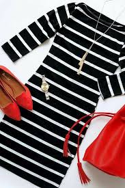 Black And White Striped Dress And Red Shoes Fashion Black Striped Dress Clothes