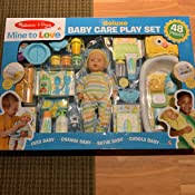 Amazon Com Melissa Doug Mine To Love Deluxe Baby Care Play Set 48 Pieces Doll Accessories To Feed Bathe Change And Cuddle Toys Games