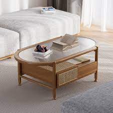 Nature Wood Glass Coffee Tables Rattan