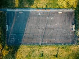 Empty basketball court in sunlight sport arena high quality 4k footage. Hd Wallpaper Aerial View Of Basketball Court Aerial Photography Of Goal Outdoor Wallpaper Flare