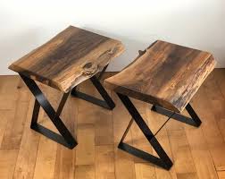 Sold Set Of 2 Live Edge Juniper Wood Waterfall End Tables Etsy In 2020 Live Edge Coffee Table Live Edge Furniture Industrial Living Room Furniture