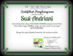Garis besar format piagam penghargaan lomba. Sertifikat Kelulusan Kobi Kelas Online Bahasa Inggris