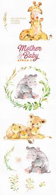 Mother Baby Africa 2 Watercolor Animals Clipart Giraffe Etsy Watercolor Animals Animal Clipart Animal Drawings