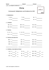 Mathe 4 klasse übungen, image source: Multiplizieren Dividieren Ubungsblatt 1015 Multiplizieren Dividieren