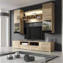 Harper Living Room Set In Sonoma Oak And Black Gloss With Lights Living Room Sets Living Room Sets Furniture Tv Unit Furniture