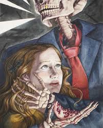 jbruceart diptych's explores the Greek myth of Persephone & Hades: “I've  often seen the story told as a “forbidden love” type of tale, but that  strikes me as romanticising kidnapping and possible