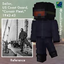 I made a Minecraft skin of a WWII US Coast Guardsman in cold weather  uniform. Reference in comments (1800x1800) : runiformporn