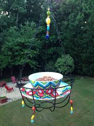 My Attempt At Making A Dollar Tree Bird Feeder Hanging Basket From Dollar Tree I Already Had Beads Melamine Plate Dollar Tree Diy Basket Crafts Bird Tree