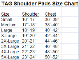 tag football shoulder pad size charts