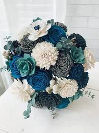 Fabric bouquet satin rose bouquet peacock bouquet satin | etsy. Teal Grey And White Bouquet Custom Wedding Bouquet Made To Order Forever Flowers Bridesmaid Bridal Bouquet Wedding Flowers Teal Wedding Theme Teal Wedding Colors Teal Wedding