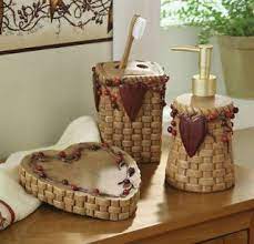 Country Bath Accessories Primitive Hearts And Stars Country Hanging Wall Decor Vine And Berry Country Bathroom Decor Bathroom Decor Sets Primitive Bathrooms