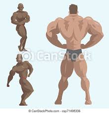 Great model ready for animation. Bodybuilder Sportsman Characters Muscular Bearded Man Fitness Male Strong Athlets Model Posing Bodybuilding Sport Gym Cartoon Canstock