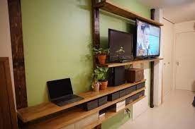ディアウォールで賃貸の部屋に柱を立てて壁一面のテレビ台 棚を設置 インテリア 収納 インテリア ディアウォール