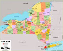 The map above is a landsat satellite image of new york with county boundaries superimposed. New York State Maps Usa Maps Of New York Ny