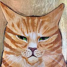 Original Acrylic Cat Painting With Gold Leaf Grumpy Striped Etsy In 2020 Cat Painting Painting Art Inspiration Painting