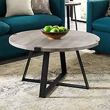 This south fork coffee table features a rustic wrought iron table base with a 42in round copper, glass, wood, red marble or white marble table top. Buy Industrial Coffee Table Round End Table Metal Wrought Iron Legs And Wood Table Top Accent Cocktail Table For Living Room Office Reception Easy Assembly Gray Online In Taiwan B0816ylltp