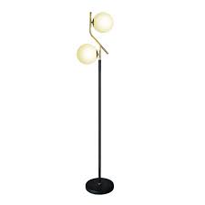 Hsyile Lighting Ku300208 Modern Style Two Milky White Glass Orbs And Brass Finish Floor Lamp For Living Room Bedroom Lamps Living Room Hotel Light White Glass