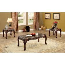 Gold/marble medium round marble coffee table set our round coffee table pairs natural white our round coffee table pairs natural white marble with gold legs for a glamorous look. Furniture Of America Tollero Traditional Style 3 Piece Faux Marble Coffee Table Set Walmart Com Walmart Com