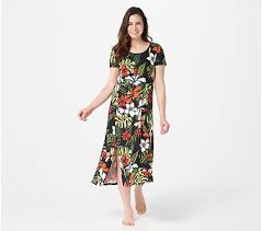Cuddl Duds Flexwear Petite Short Sleeve Maxi Dress Qvc Com In 2020 Maxi Dress Maxi Dress With Sleeves Dresses
