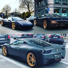 Those wheels sparkle in the sun for sure, the exhaust tips and ferrari badges are also gold, the car is actually wrapped in matt black, underneath is the classic ferrari red. Matte Black And Gold Ferrari 458 Italia Ferrari 458 Italia Black Ferrari 458 Italia Ferrari 458