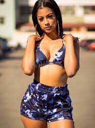 Two Piece Swimsuit Women Camo Print High Waist Bathing Suit High Waisted Bathing Suits Women Swimsuits Crop Top And Shorts