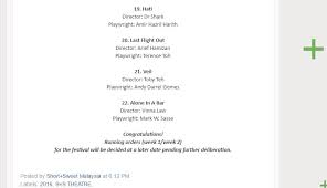 We did not find results for: Script Chosen For Short Sweet Theatre Kl 2016 Author Mark W Sasse