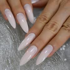 Extra Long Almond Fake Nails Light Pink Glossy Solid Color Salon Party Nail Art Tips With Adhesive Tabs False Nails Aliexpress