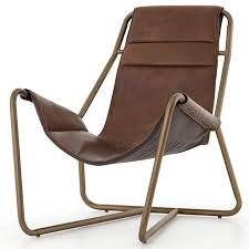 Vera Mid Century Brown Leather Lounge Chair Brass Leather Lounge Chair Mid Century Leather Chair Leather Sling Chair
