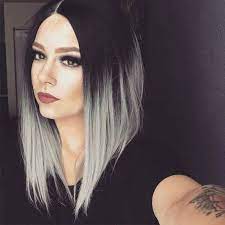 15 Black Hair With Ashy Grey Ombre On An Assymmetrical Bob Haircut Styleoholic Short Ombre Hair Hair Styles Grey Ombre Hair