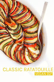 This Traditional Ratatouille Recipe Is Made With Thinly Sliced Squash Bell Peppers Eggplant And Potato Ratatouille Recipe Vegan Dinner Recipes Vegan Recipes