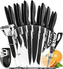 Knives come in sets of as few as four and as many as 19. Amazon Com Home Hero 17 Pieces Kitchen Knives Set 13 Stainless Steel Knives Acrylic Stand Scissors Peeler And Knife Sharpener Home Kitchen