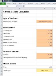 Altman Z Score Calculator Model Plan Projections