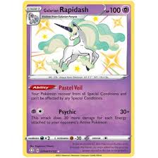 This pokémon can be seen galloping through fields at speeds of up to 150 mph, its fiery mane fluttering in the wind. Galarian Rapidash Sv048 Sv122 Shiny Rare Pokemon Card Shining Fates