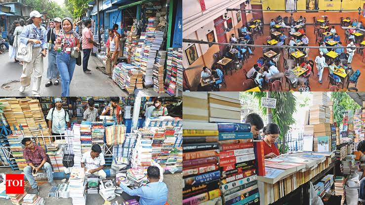 Wooden literary stalls along historic College Street, AI generated