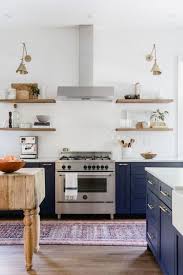 Navy Cabinets On Bottom Open Shelves On Top Rustic Kitchen Cabinets Interior Design Kitchen Navy Kitchen Cabinets