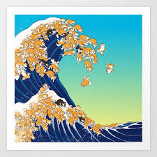 Shiba Inu In Great Wave Art Print By Bignosework Society6 Wave Art Metal Art Prints Great Wave