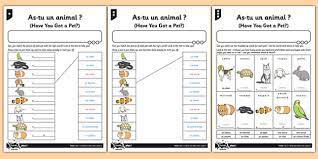 Ss pick cards randomly, and a. French Activity Worksheet As Tu Un Animal