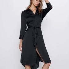 Zara Dresses Zara Womens Satin Effect Shirt Dress Xs Black Belt Poshmark Zara white satin slip dress lace style embroidery. zara womens satin effect shirt dress xs black belt
