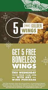 Pinned December 20th 5 Free Wings With Any Wing Order Wednesday 11 2p At Wingstop Thecouponsapp Wingstop Wings Restaurant Boneless Wings