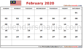 February 2020 Calendar Malaysia Calendar Free Printable Calendar Calendar Printables