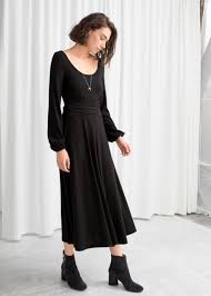 Model Front Image Of Stories In Black Belted Midi Dress Homecoming Dresses Short Midi Dress