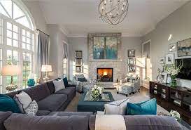 Living Room Decor Ideas Transitional Style With Gray And Turquoise Color Palette Gra Living Room Furniture Arrangement Livingroom Layout Family Living Rooms