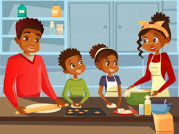 Afro American Black Family Together Preparing Food Meal At Kitchen Black Families Cartoon Illustration Family Illustration