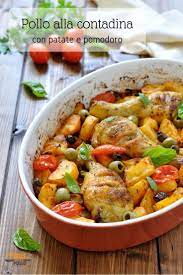 Pollo Alla Contadina Con Patate E Pomodoro Pelle Di Pollo Ricetta Ricette Pollo E Patate Al Forno Pollo E Patate
