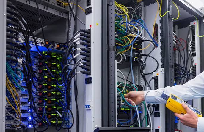 Clean structured network cabling and server rack